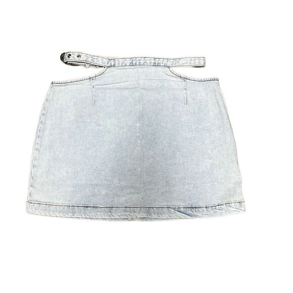 Revolve WeWoreWhat Medium Cutouts Belted Mini Skirt Blue Light Wash Stretch NWT - Picture 1 of 8